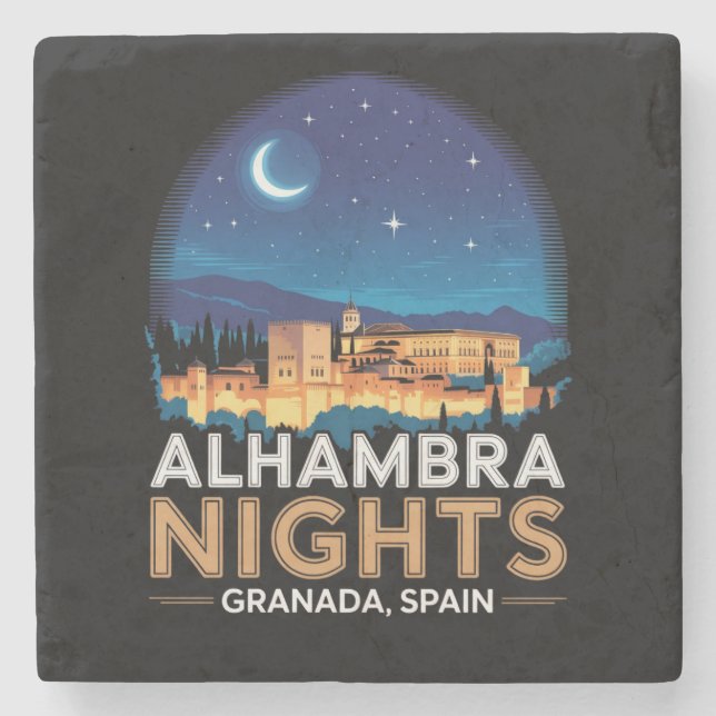 Alhambra Nights - Granada Spanien Reisen Kunst, Di Steinuntersetzer (Vorderseite)