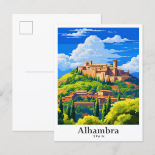 Alhambra Spanien Kunst Vintage Reiseillustration Postkarte