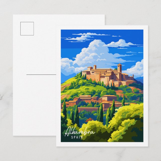 Alhambra Spanien Vintage Reise Illustration Postkarte (Vorne/Hinten)