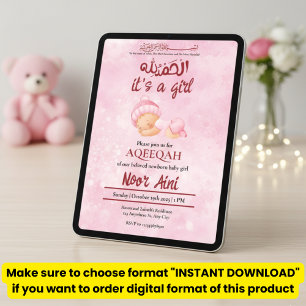 Alhamdulillah rosa Aqiqah muslimisches Baby Mädche Einladung