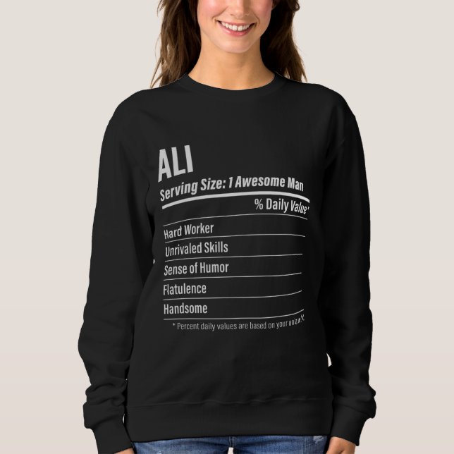 Ali  Nutritional Facts Serving Size Calories Sweatshirt (Vorderseite)