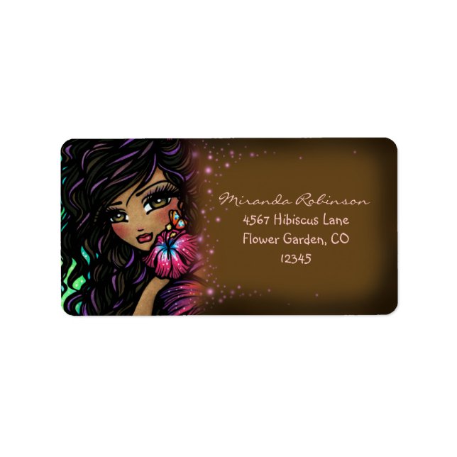 Aliah Hibisken Mermaid Fairy Fantasy Art Adressaufkleber (Vorne)