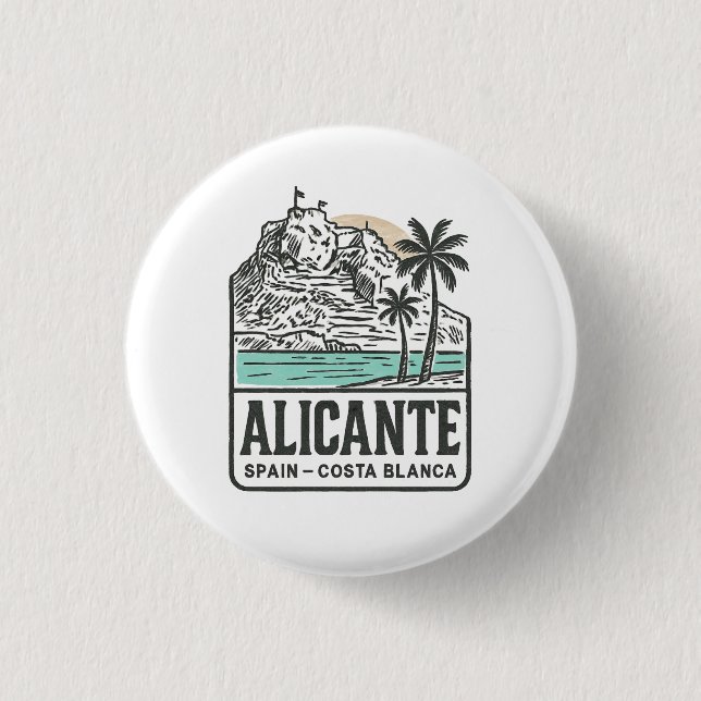 Alicante Sketch Santa Bárbara Castle Costa Blanca  Button (Vorderseite)