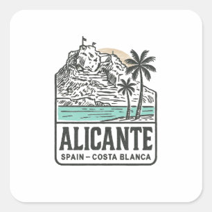 Alicante Skizze Santa Bárbara Burg Costa Blanca Quadratischer Aufkleber