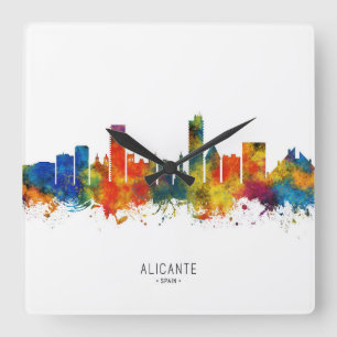 Alicante Spain Skyline Quadratische Wanduhr