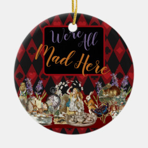 Alice Abenteuer mit verrückter Grinsekatze aus Won Keramik Ornament