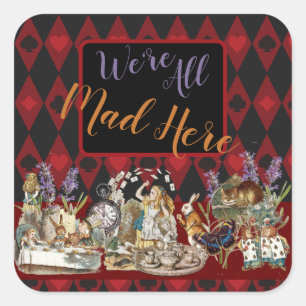 Alice Abenteuer mit Wunderland verrückter Cheshire Quadratischer Aufkleber