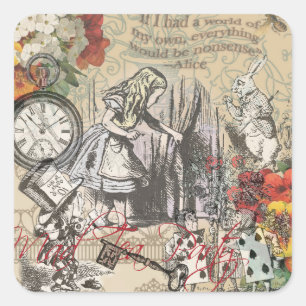 Alice Abenteuer Wunderland Vorhang Klassische Kuns Quadratischer Aufkleber