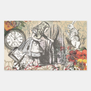 Alice Abenteuer Wunderland Vorhang Klassische Kuns Rechteckiger Aufkleber