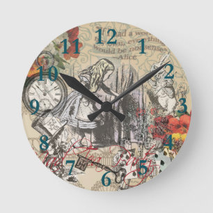 Alice Abenteuer Wunderland Vorhang Klassische Kuns Runde Wanduhr