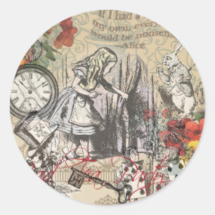 Alice Abenteuer Wunderland Vorhang Klassische Kuns Runder Aufkleber