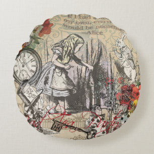Alice Abenteuer Wunderland Vorhang Klassische Kuns Rundes Kissen