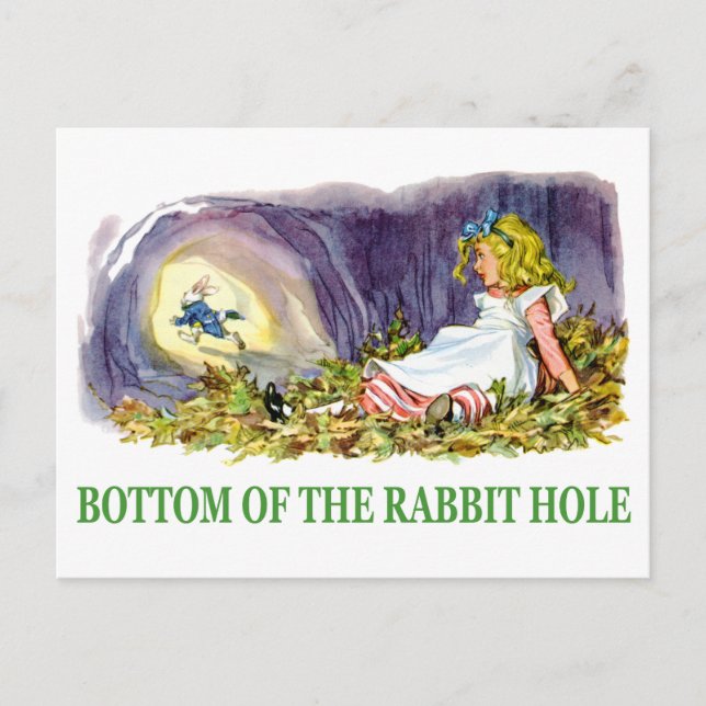 Alice am Boden des Kaninchenlochs. Postkarte (Vorderseite)
