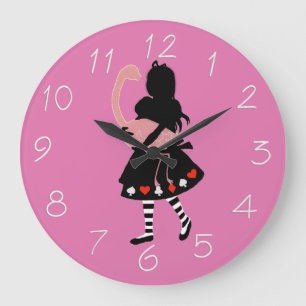 Alice and Pink Flamingo Große Wanduhr