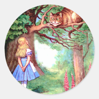 Alice and The Cheshire Cat in Wonderland Runder Aufkleber