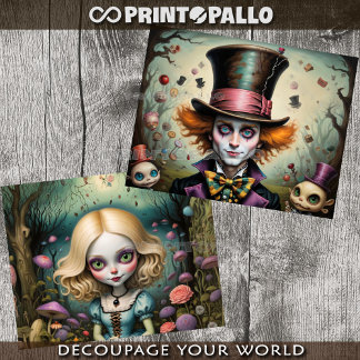 Alice and The Mad Hatter in Wonderland - Decoupage Geschenkpapier Set