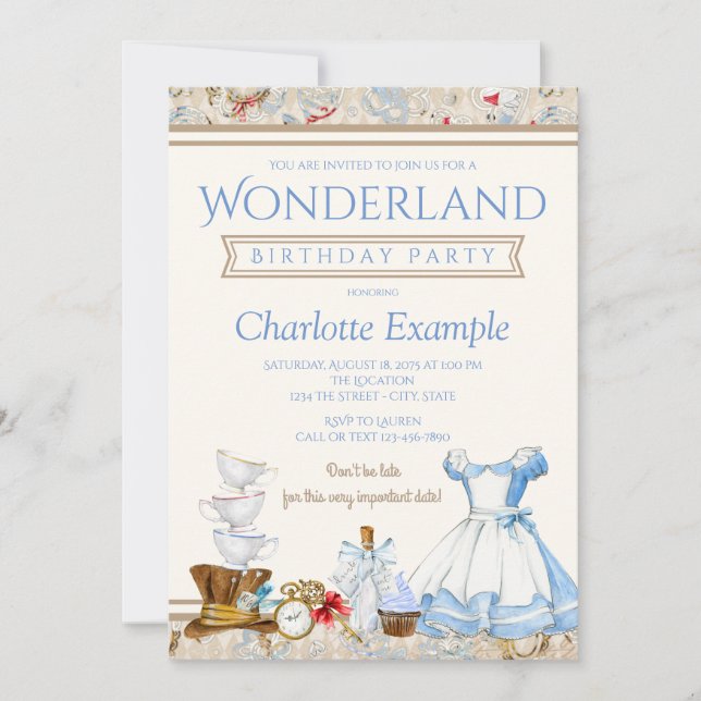 Alice Au Pays Des Merveilles Invitation À La Fête  (Devant)