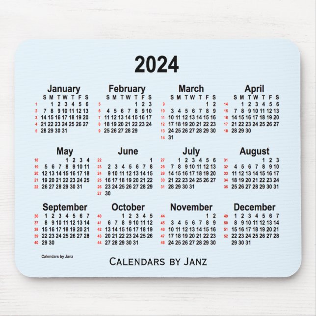 Alice Blue 52 Weeks Calendar von Janz 2024 Mousepad (Vorne)