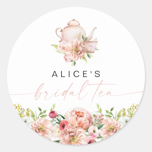 ALICE Blush Bloral Bridal Tee Party Brunch Dusche Runder Aufkleber (Vorderseite)