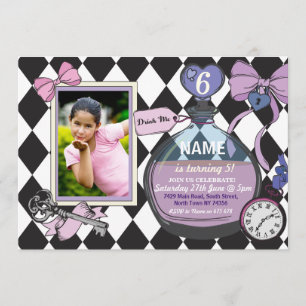 Alice Bow Wonderland Birthday Foto Einladung