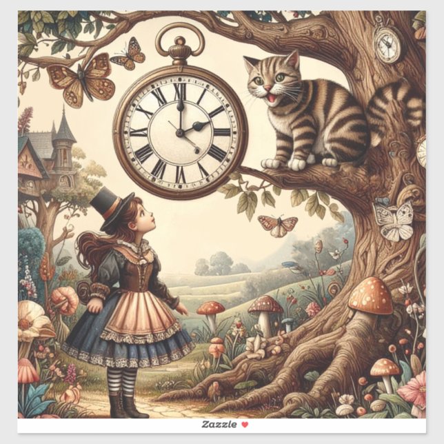 Alice & Cheshire Cat: Whimsical Wonderland Fantasy Aufkleber (Blatt)