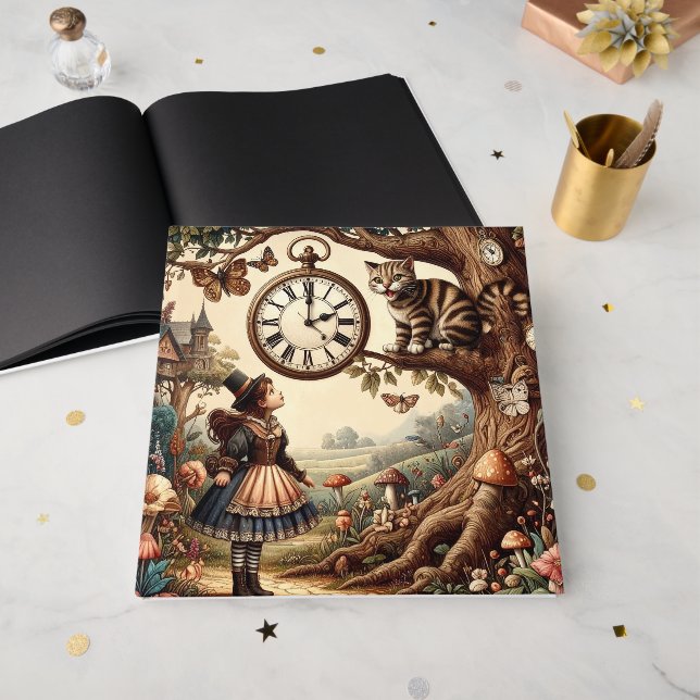 Alice & Cheshire Cat: Whimsical Wonderland Fantasy Gästebuch (Vorderseite offen)