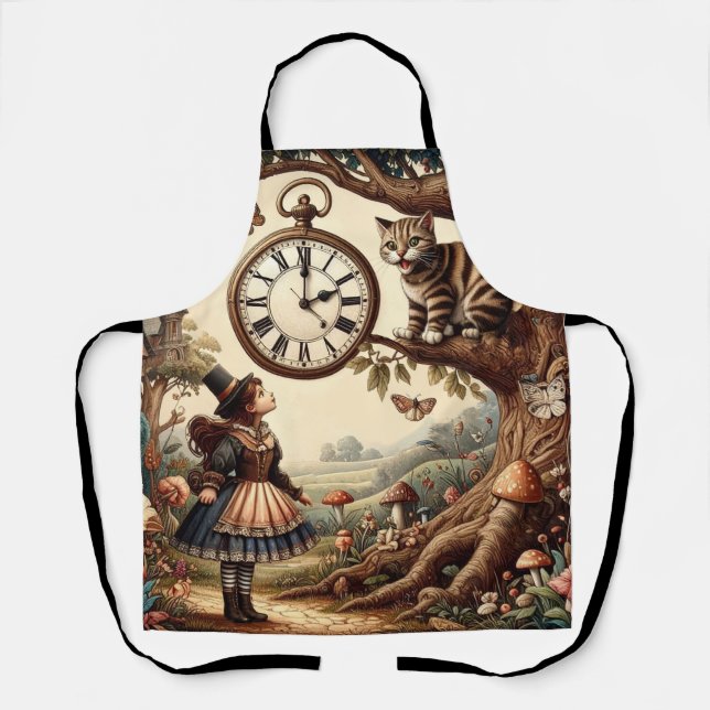 Alice & Cheshire Cat: Whimsical Wonderland Fantasy Schürze (Vorderseite)