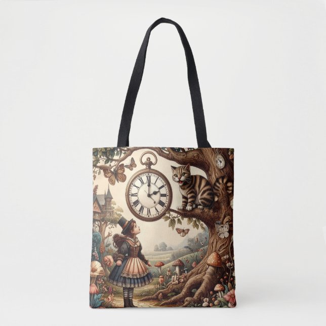 Alice & Cheshire Cat: Whimsical Wonderland Fantasy Tasche (Vorderseite)