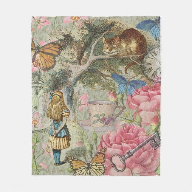 Alice Cheshire Cat Wonderland Tree Garden Fleecedecke (Vorderseite)