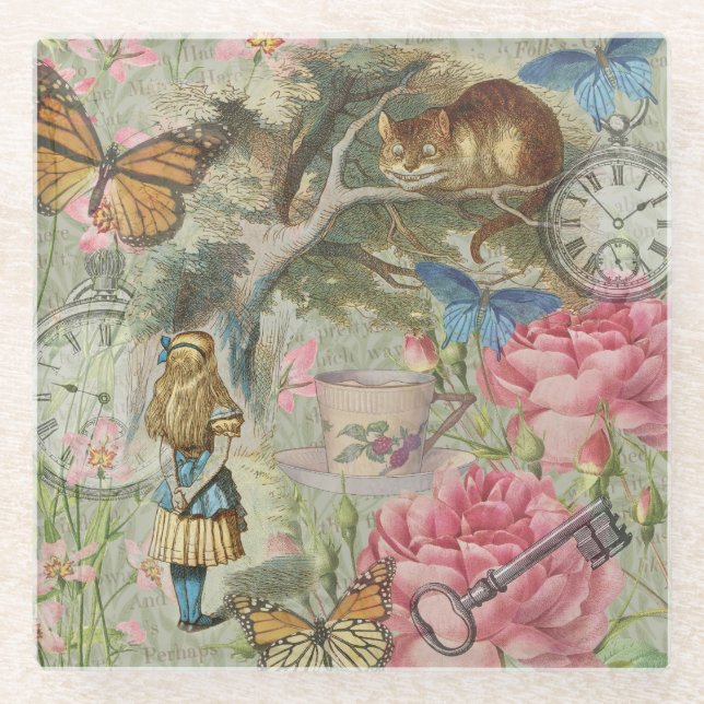 Alice Cheshire Cat Wonderland Tree Garden Glasuntersetzer (Vorderseite)