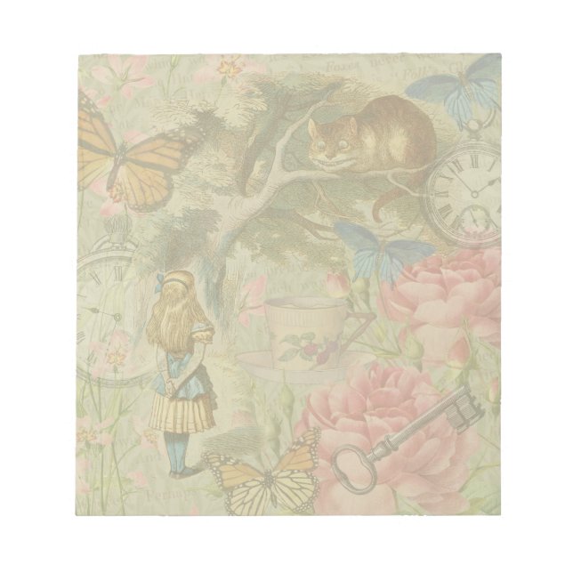 Alice Cheshire Cat Wonderland Tree Garden Notizblock (Vorderseite)