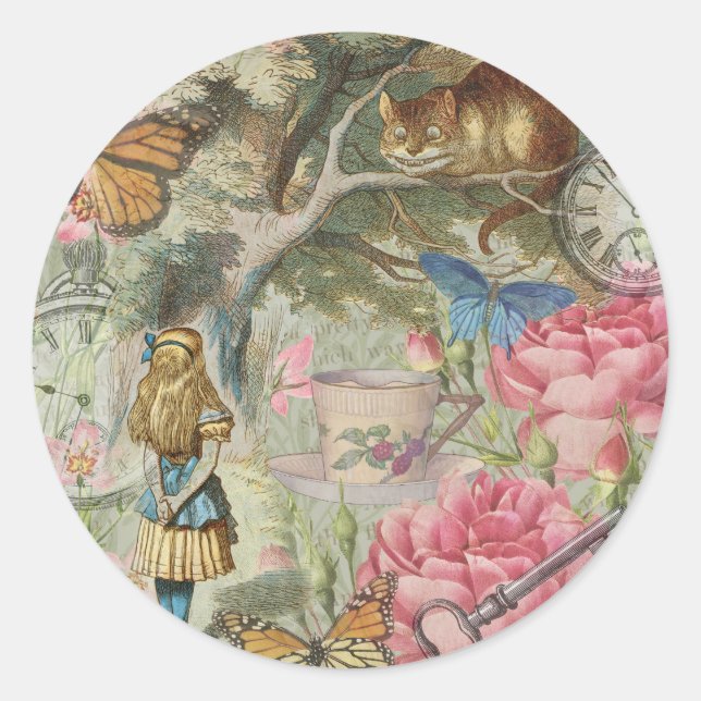 Alice Cheshire Cat Wonderland Tree Garden Runder Aufkleber (Vorderseite)