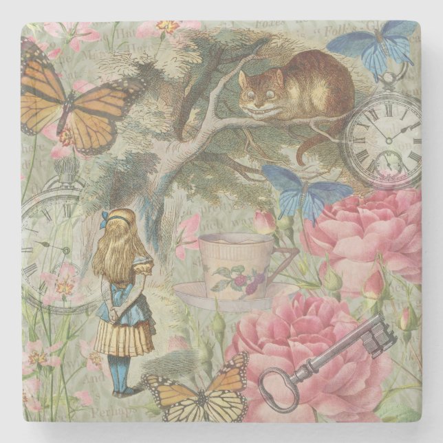 Alice Cheshire Cat Wonderland Tree Garden Steinuntersetzer (Vorderseite)