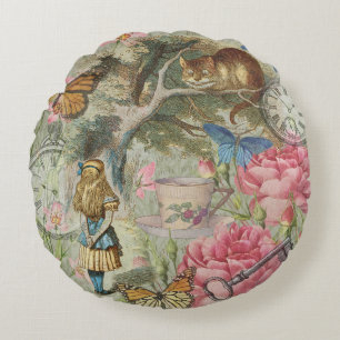 Alice Cheshire Cat Wunderland Baumgarten Rundes Kissen