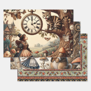 Alice & Cheshire Cat: Wunderliche Wunderland-Fanta Geschenkpapier Set