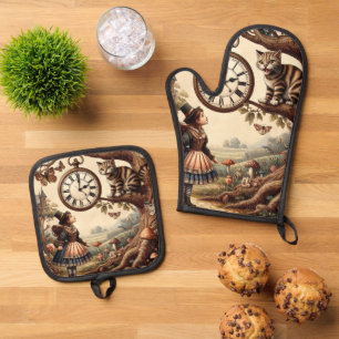 Alice & Cheshire Cat: Wunderliche Wunderland-Fanta Ofenhandschuh & Topflappen-Set