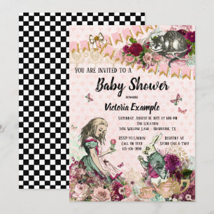 Alice dans des invitations de baby shower du pays