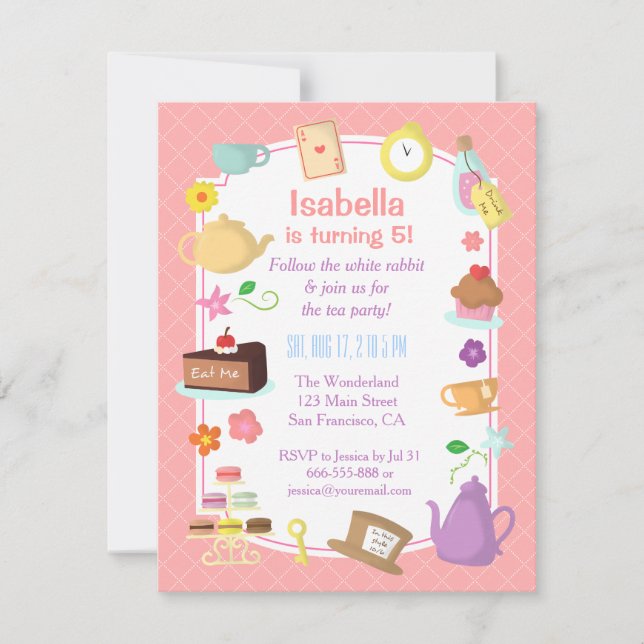 Alice dans des invitations de thé d'anniversaire (Devant)