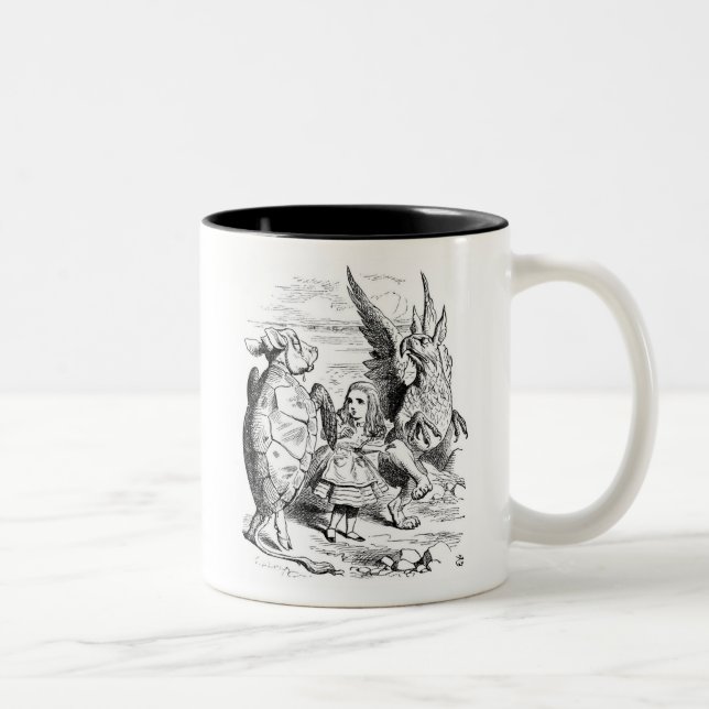 Alice, das Gryphon und der Scheinschildkröte-Tanz Zweifarbige Tasse (Rechts)