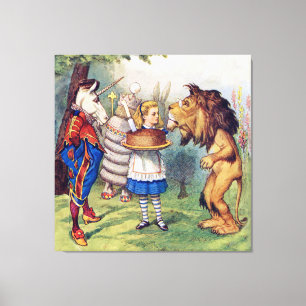Alice, der Löwe und das Einhorn im Märchenland Leinwanddruck