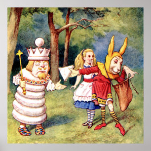 Alice, der weiße König und das Kaninchen im Wunder Poster