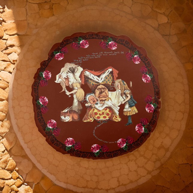 Alice Duchess Cheshire Cat Burgundy Pouf Rundes Kissen (Von Creator hochgeladen)