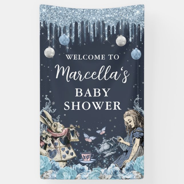 Alice en hiver Wonderland Baby shower bannière (Vertical)