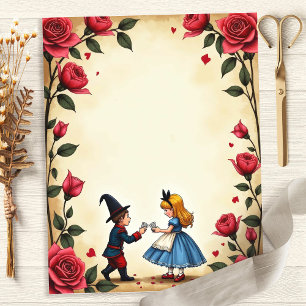Alice et Cartes Roses Bordure Papier Scrapbook