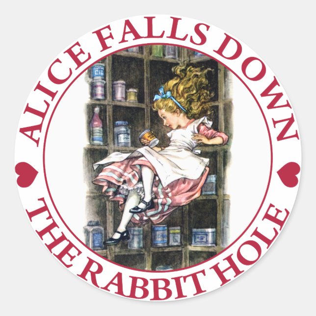 ALICE FALLT DAS RABBIT-LOLE AB RUNDER AUFKLEBER (Vorderseite)