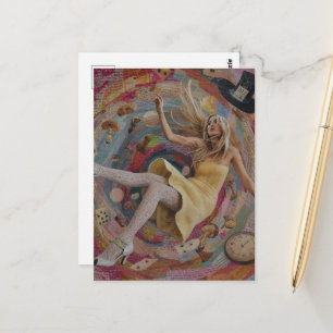 Alice fällt in das Kaninchenloch Surrealer Collage Postkarte