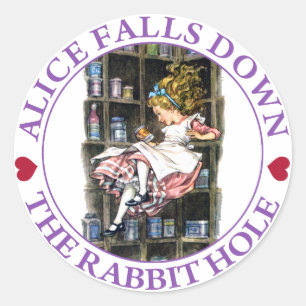 Alice fällt unten der Kaninchenbau nach Runder Aufkleber