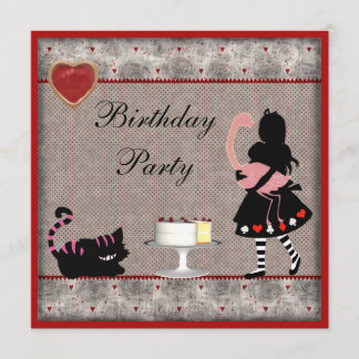Alice, Flamingo & Cheshire Cat Geburtstagsparty Einladung