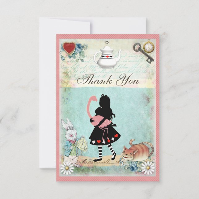 Alice, Flamingo & Cheshire Cat Wedding Vielen Dank Dankeskarte (Vorderseite)