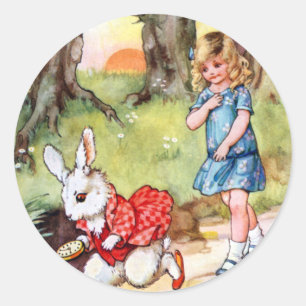 Alice folgt dem weißen Kaninchen nach Märchenlan Runder Aufkleber
